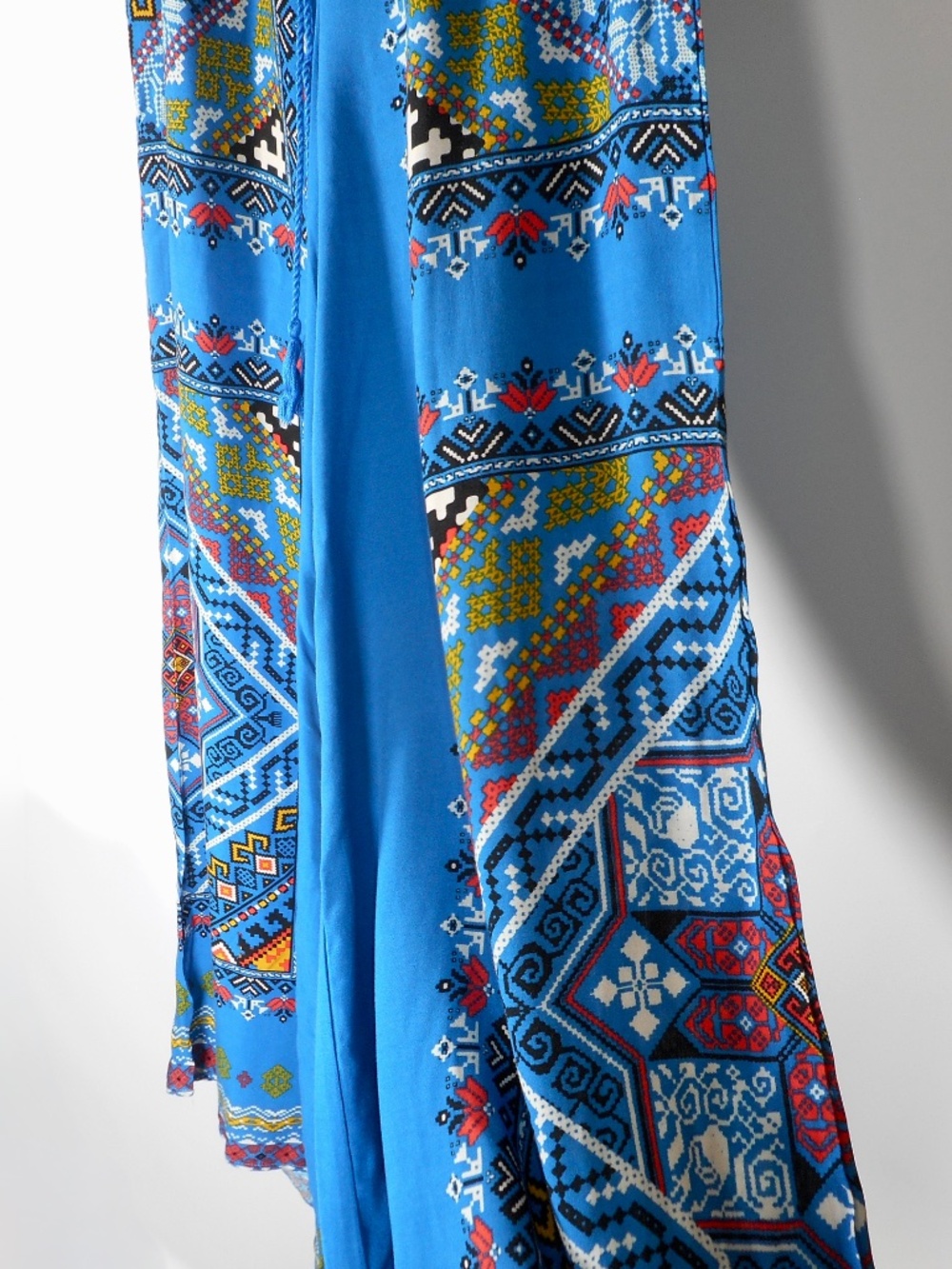 Flying Tomato Sz M Blue Boho Paisley Wide Leg Palazzo Pants Medium Tassel Front - Picture 7 of 8